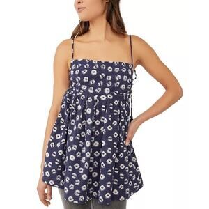 NWT Free People Women's L Indigo Molly Cotton Tunic Top Babydoll Vacation Beachy
